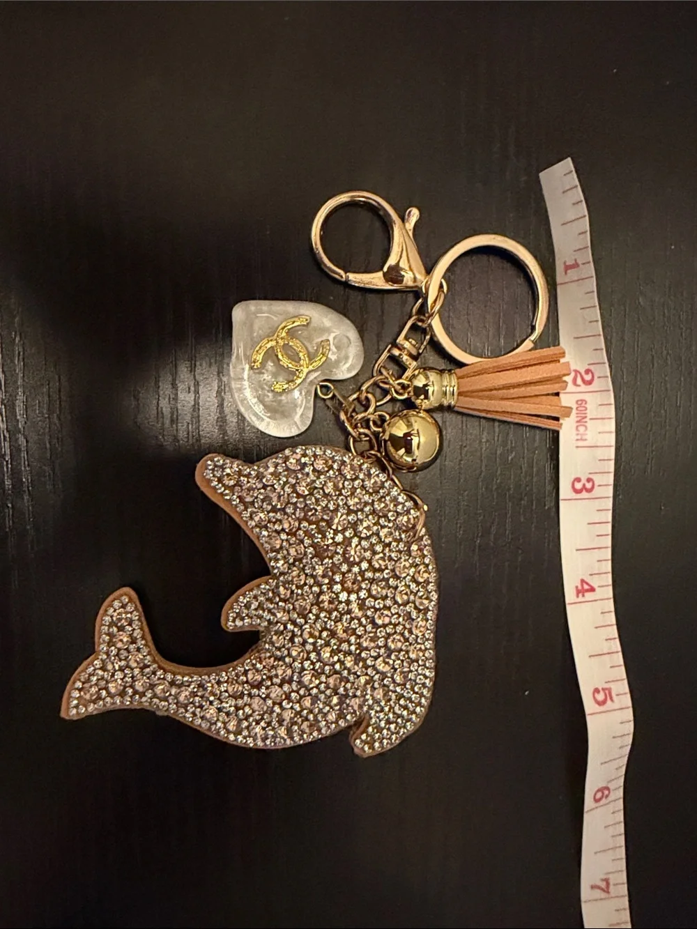 Inspired Rhinestone Dolphin Keychain/Bag Charm in Tan and Gold